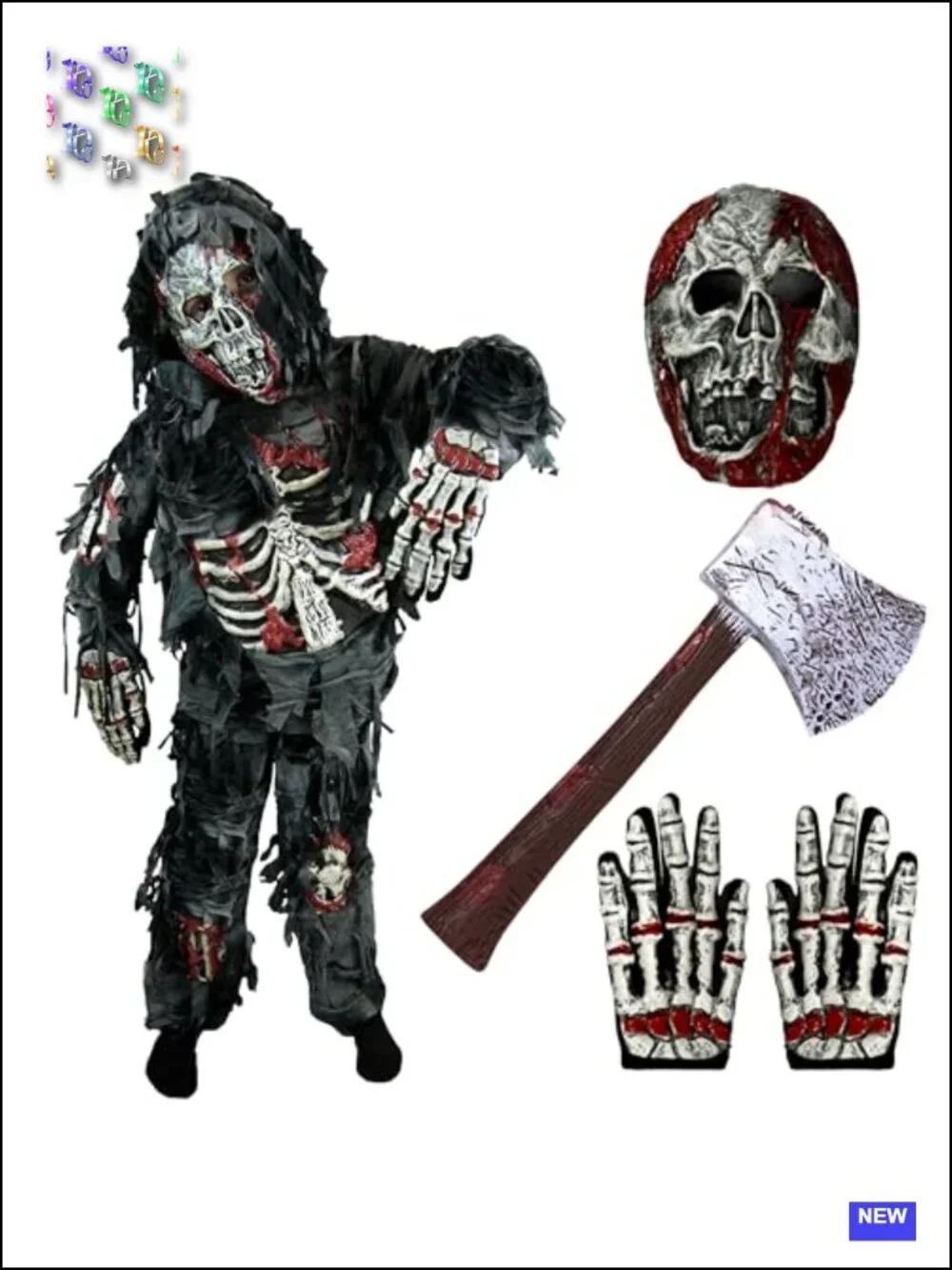 Kids Deluxe Zombie Costume with Mask Gloves and Axe
